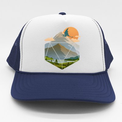 Dungeons Dragons DnD D20 Dice Mountain Nature Scene Trucker Hat