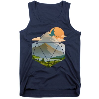 Dungeons Dragons DnD D20 Dice Mountain Nature Scene Tank Top