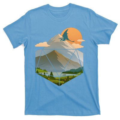 Dungeons Dragons DnD D20 Dice Mountain Nature Scene T-Shirt