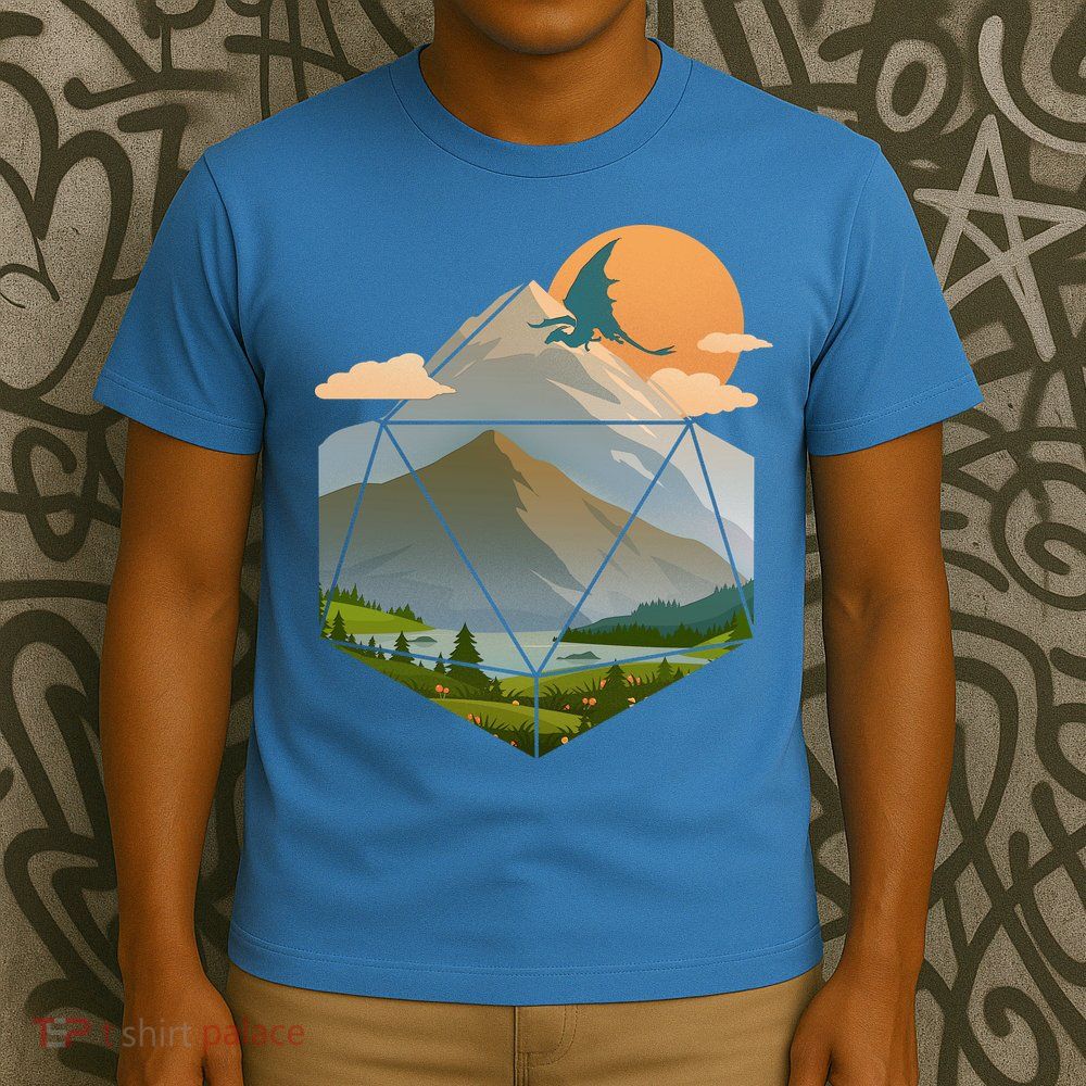Dungeons Dragons DnD D20 Dice Mountain Nature Scene T-Shirt