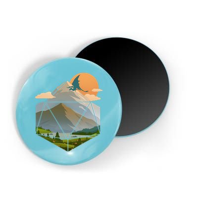 Dungeons Dragons DnD D20 Dice Mountain Nature Scene Magnet