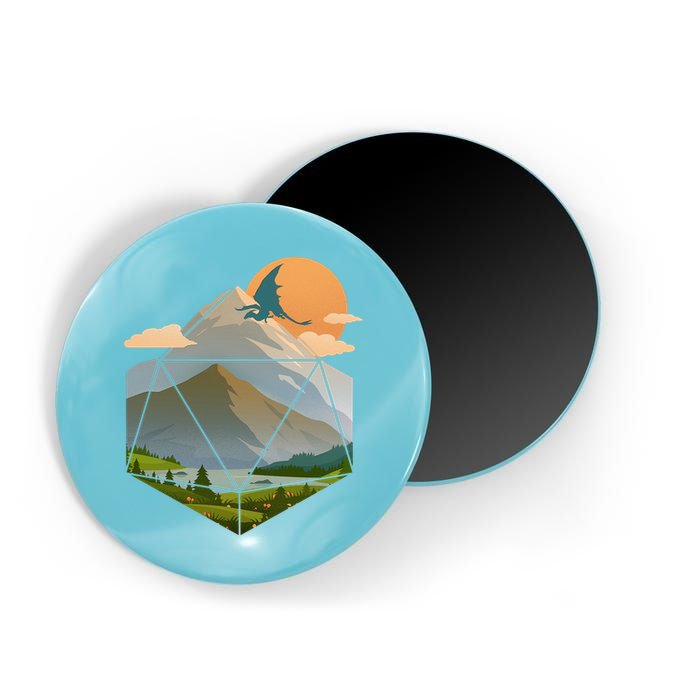 Dungeons Dragons DnD D20 Dice Mountain Nature Scene Magnet