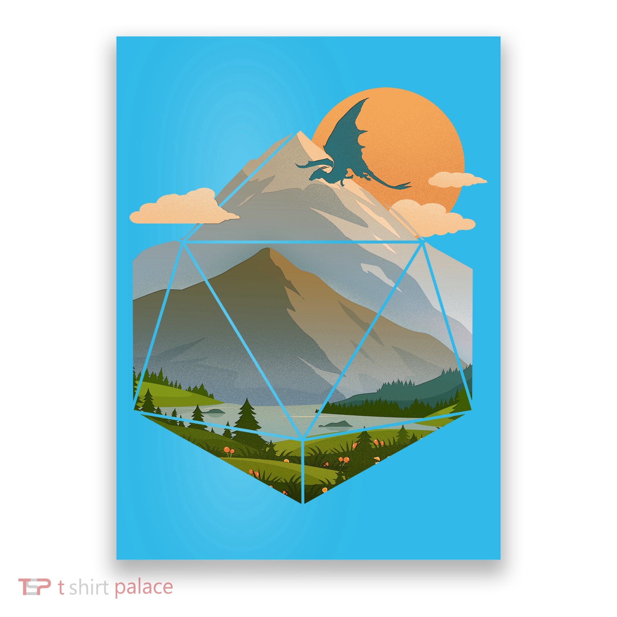 Dungeons Dragons DnD D20 Dice Mountain Nature Scene Poster