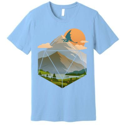 Dungeons Dragons DnD D20 Dice Mountain Nature Scene Premium T-Shirt