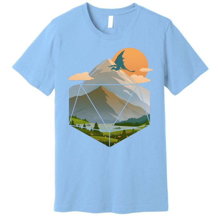 Dungeons Dragons DnD D20 Dice Mountain Nature Scene Premium T-Shirt