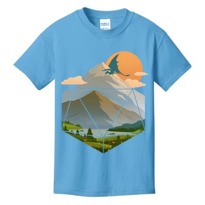 Dungeons Dragons DnD D20 Dice Mountain Nature Scene Kids T-Shirt