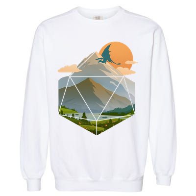 Dungeons Dragons DnD D20 Dice Mountain Nature Scene Garment-Dyed Sweatshirt