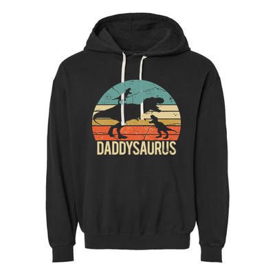 Daddy Dinosaur Daddysaurus 2 Two Christmas For Dad Garment-Dyed Fleece Hoodie