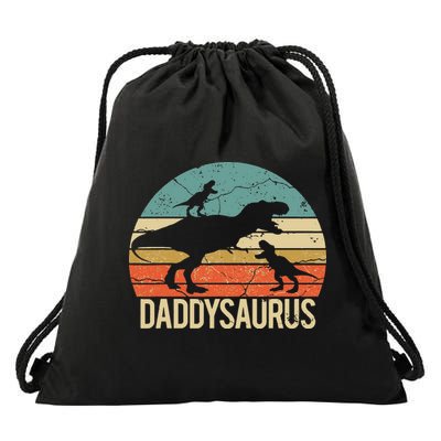 Daddy Dinosaur Daddysaurus 2 Two Christmas For Dad Drawstring Bag