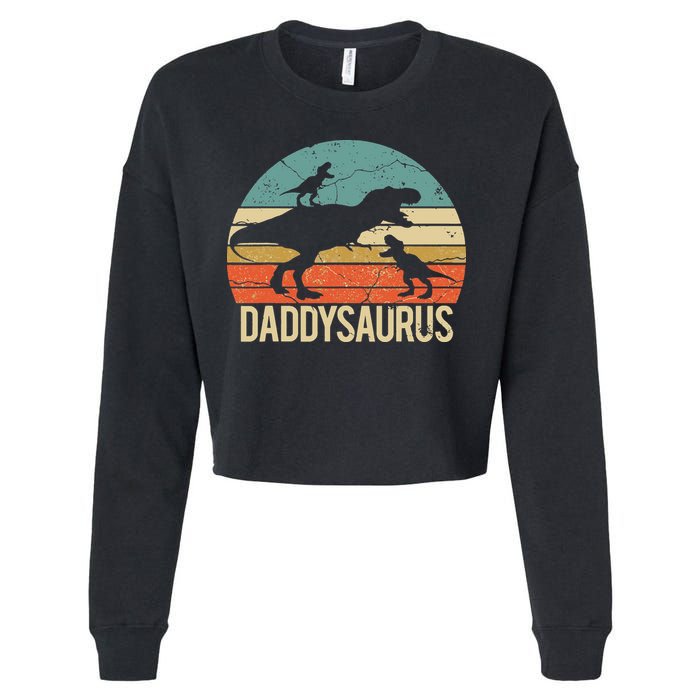 Daddy Dinosaur Daddysaurus 2 Two Christmas For Dad Cropped Pullover Crew