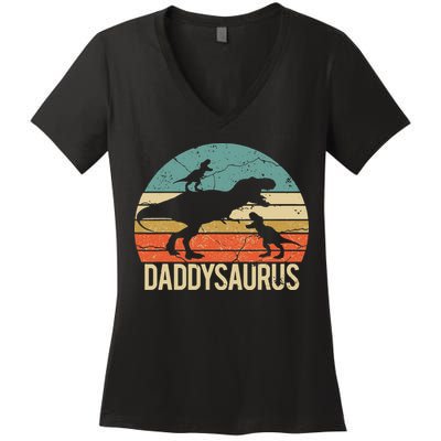 Daddy Dinosaur Daddysaurus 2 Two Christmas For Dad Women's V-Neck T-Shirt