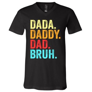 Dada Daddy Dad Bruh Fathers Day Groovy Funny Father Gifts V-Neck T-Shirt