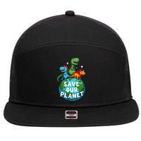 Determined Dino Earth Save Our Planet 7 Panel Mesh Trucker Snapback Hat