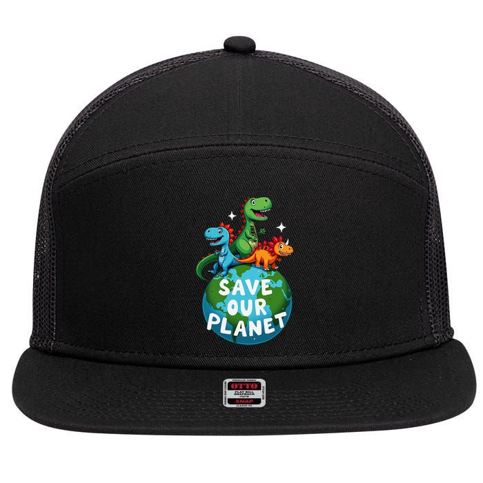 Determined Dino Earth Save Our Planet 7 Panel Mesh Trucker Snapback Hat