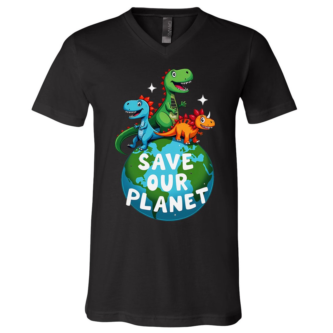 Determined Dino Earth Save Our Planet V-Neck T-Shirt