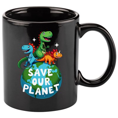 Determined Dino Earth Save Our Planet 11oz C Handle Ceramic Mug