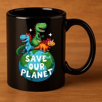 Determined Dino Earth Save Our Planet 11oz C Handle Ceramic Mug