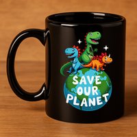 Determined Dino Earth Save Our Planet 11oz C Handle Ceramic Mug