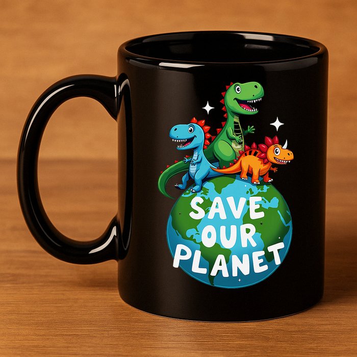 Determined Dino Earth Save Our Planet 11oz C Handle Ceramic Mug