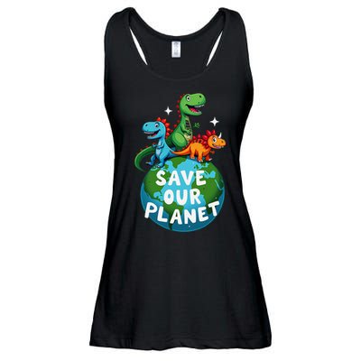 Determined Dino Earth Save Our Planet Ladies Essential Flowy Tank