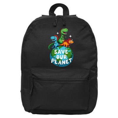 Determined Dino Earth Save Our Planet 16 in Basic Backpack