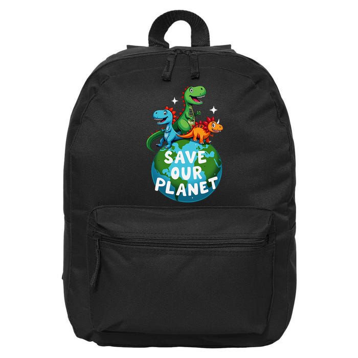 Determined Dino Earth Save Our Planet 16 in Basic Backpack