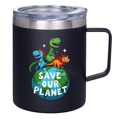 Determined Dino Earth Save Our Planet 12oz Stainless Steel Coffee Mug
