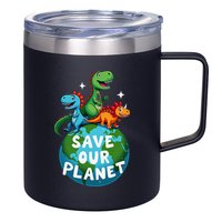 Determined Dino Earth Save Our Planet 12oz Stainless Steel Coffee Mug