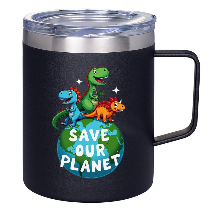 Determined Dino Earth Save Our Planet 12oz Stainless Steel Coffee Mug