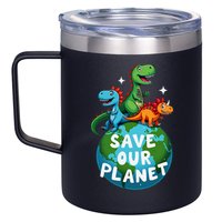 Determined Dino Earth Save Our Planet 12oz Stainless Steel Coffee Mug