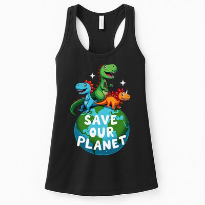 Determined Dino Earth Save Our Planet Womens Tank Top