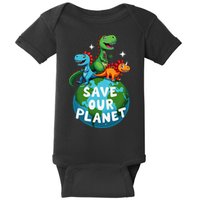 Determined Dino Earth Save Our Planet Baby Bodysuit