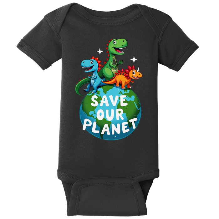 Determined Dino Earth Save Our Planet Baby Bodysuit