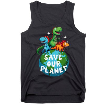 Determined Dino Earth Save Our Planet Tank Top
