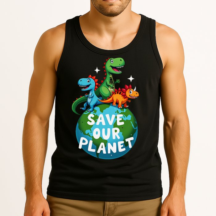 Determined Dino Earth Save Our Planet Tank Top