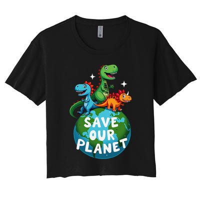 Determined Dino Earth Save Our Planet Women's Crop Top Tee
