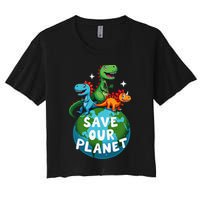 Determined Dino Earth Save Our Planet Women's Crop Top Tee