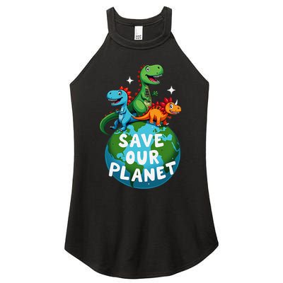 Determined Dino Earth Save Our Planet Women's Perfect Tri Rocker Tank