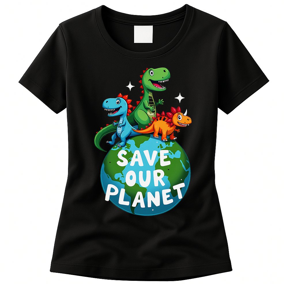 Determined Dino Earth Save Our Planet Womens T-Shirt