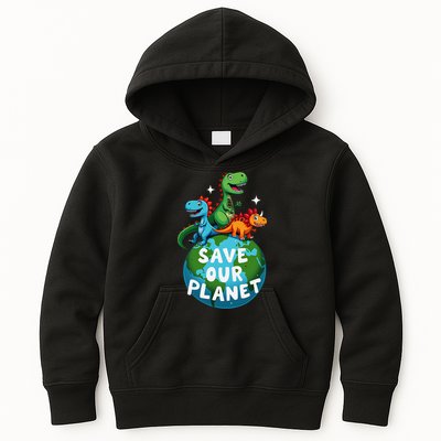 Determined Dino Earth Save Our Planet Kids Hoodie