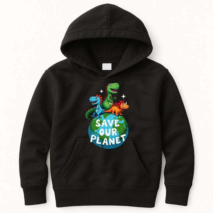 Determined Dino Earth Save Our Planet Kids Hoodie