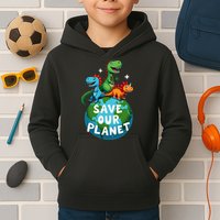 Determined Dino Earth Save Our Planet Kids Hoodie
