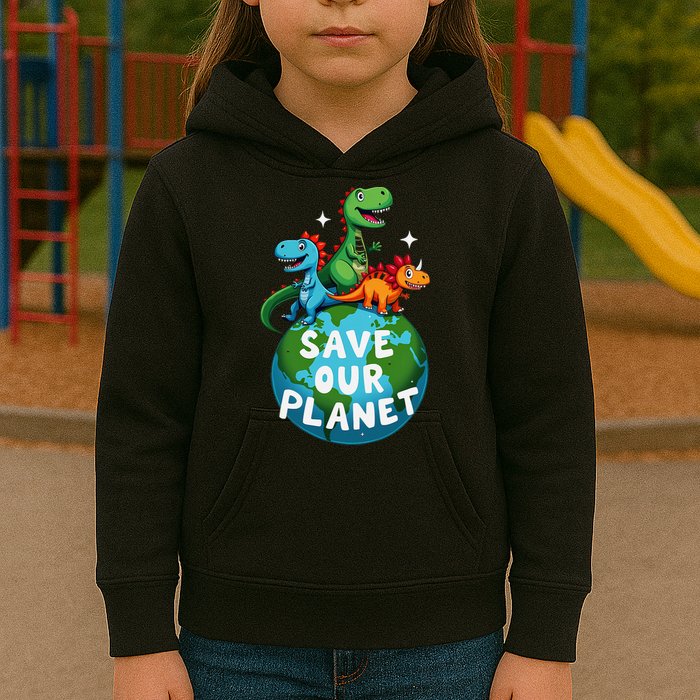 Determined Dino Earth Save Our Planet Kids Hoodie