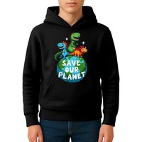 Determined Dino Earth Save Our Planet Kids Hoodie