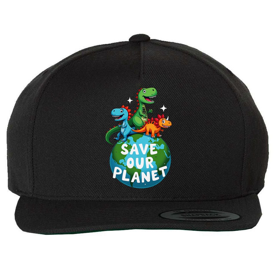 Determined Dino Earth Save Our Planet Wool Snapback Cap