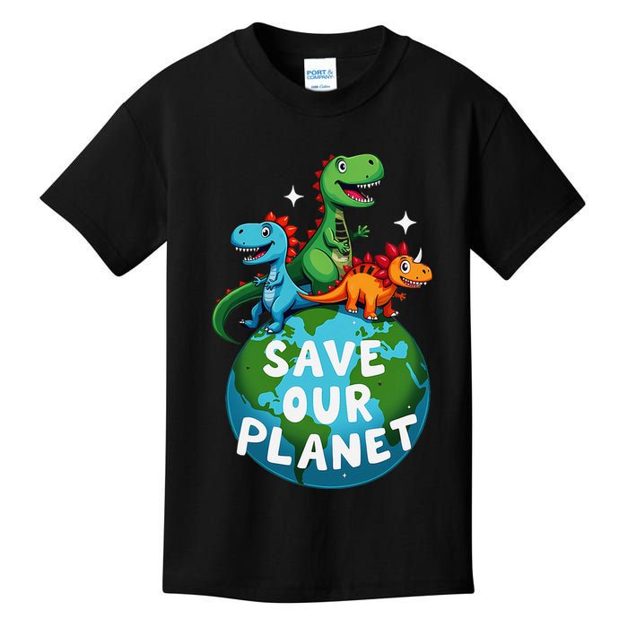 Determined Dino Earth Save Our Planet Kids T-Shirt