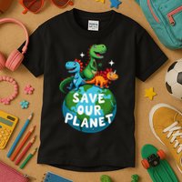 Determined Dino Earth Save Our Planet Kids T-Shirt