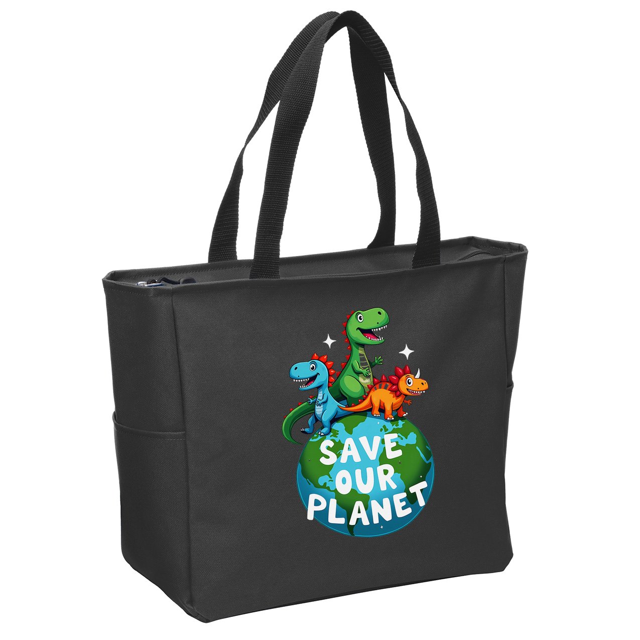 Determined Dino Earth Save Our Planet Zip Tote Bag