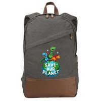 Determined Dino Earth Save Our Planet Cotton Canvas Backpack