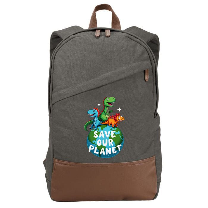 Determined Dino Earth Save Our Planet Cotton Canvas Backpack